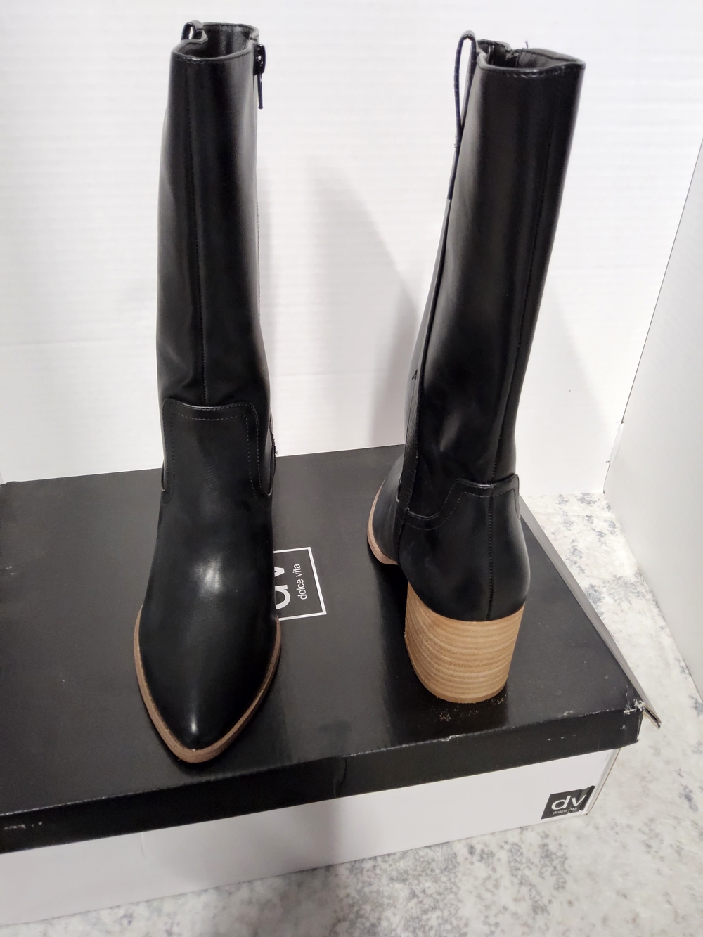 Customer Return Size 8 Dolce Vita Black Mid-Calf Block Heel Women's Boots - Picture 2 of 13